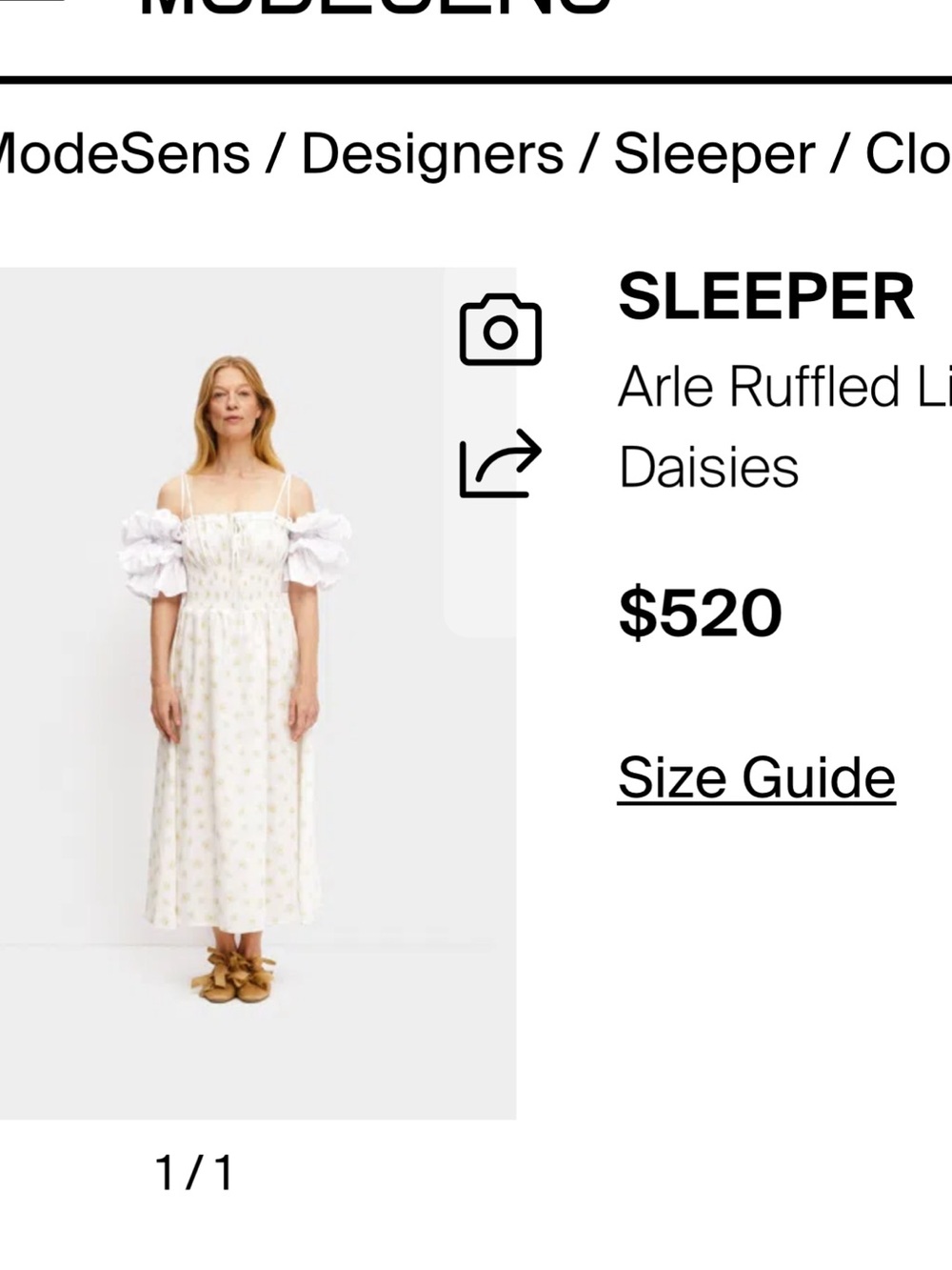 Sleeper White Linen Midi Dress with Yellow Daisy Motif